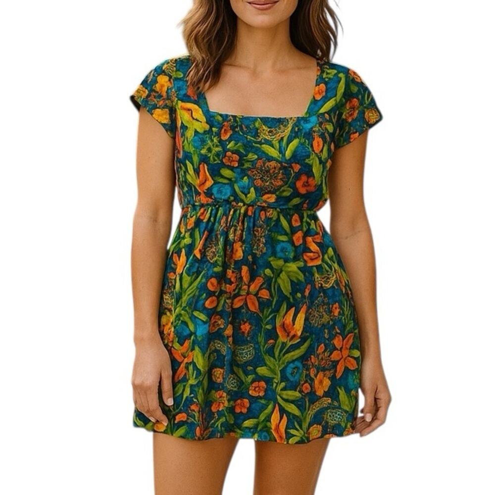 Shoshanna Silk Blend Tropical Floral Mini Dress Pockets Belt Size 8 Garden Party